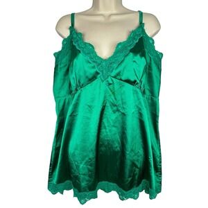 Y2K Green Satin Lace Camisole Top 3X Plus Size Babydoll Coquette Lingerie